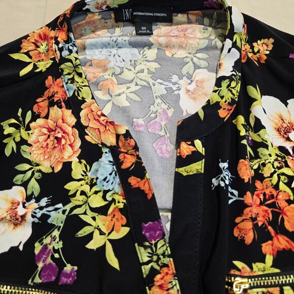 INC International Concepts Floral Zip-Pocket Long Sleeve Pullover Top Sz OX Fall - Picture 2 of 9